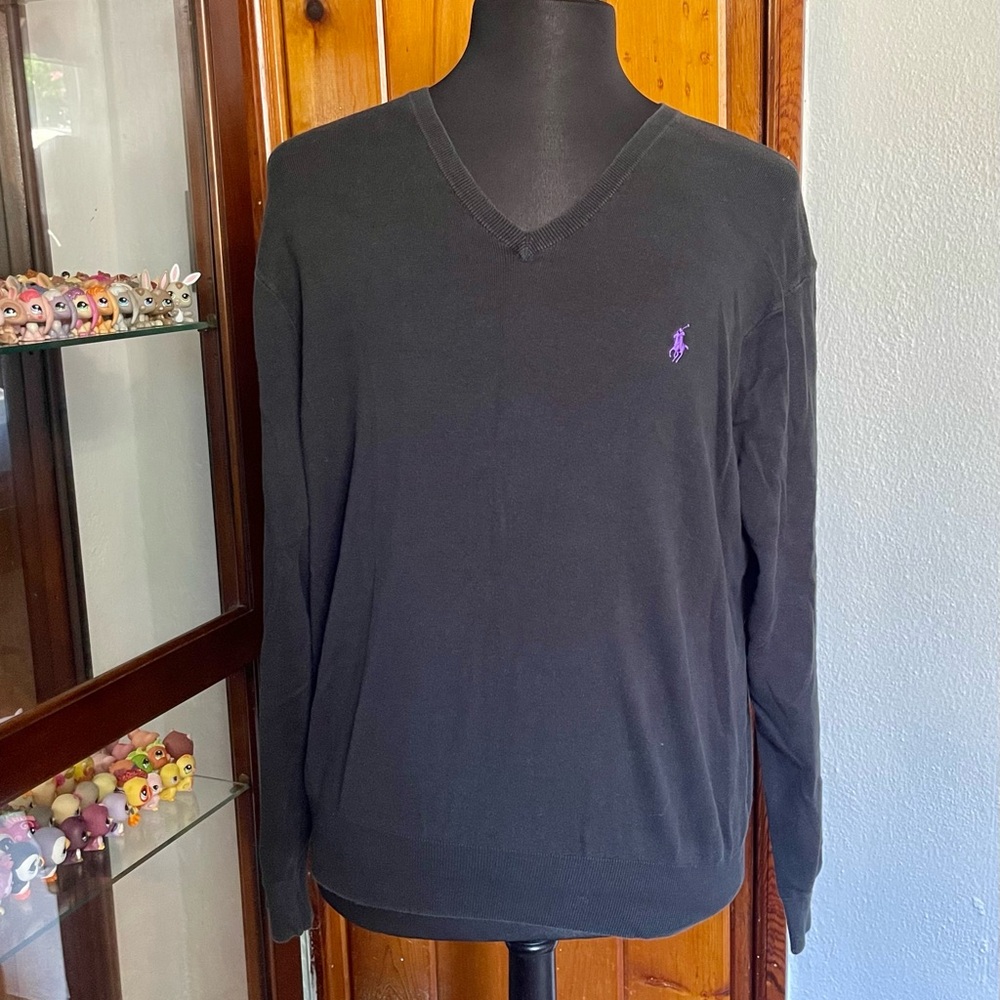 Polo Ralph Lauren Black V Neck Sweater Size L-XL
